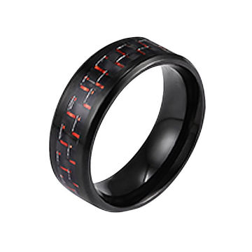 Moda 8mm de fibra de carbono vermelho tungstênio anel de aço de jóias preto tungstênio